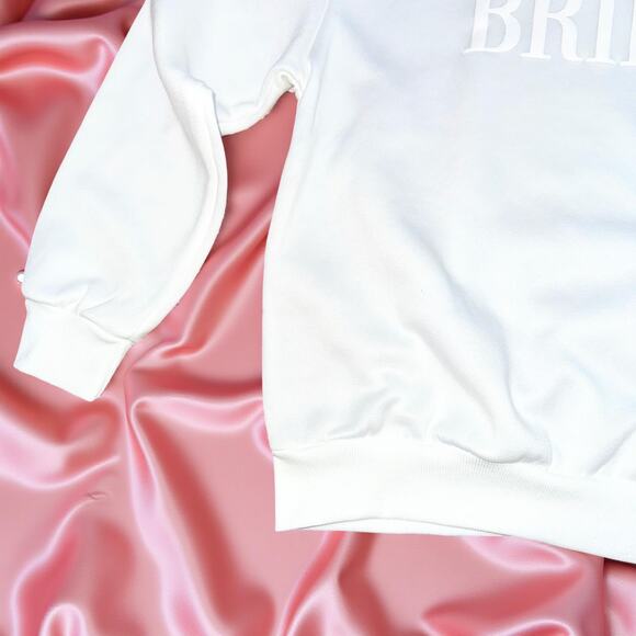 New Small White Embossed "Bride" Pullover Crew Sweater Bridal Bachelorette Party - Picture 5 of 5